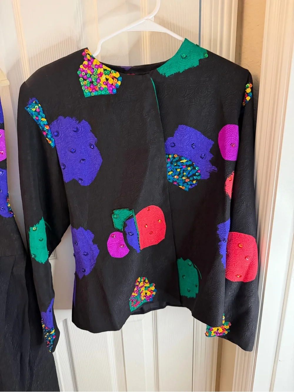 Black Dress and Jacket Set with Multicolor Abstract Accents